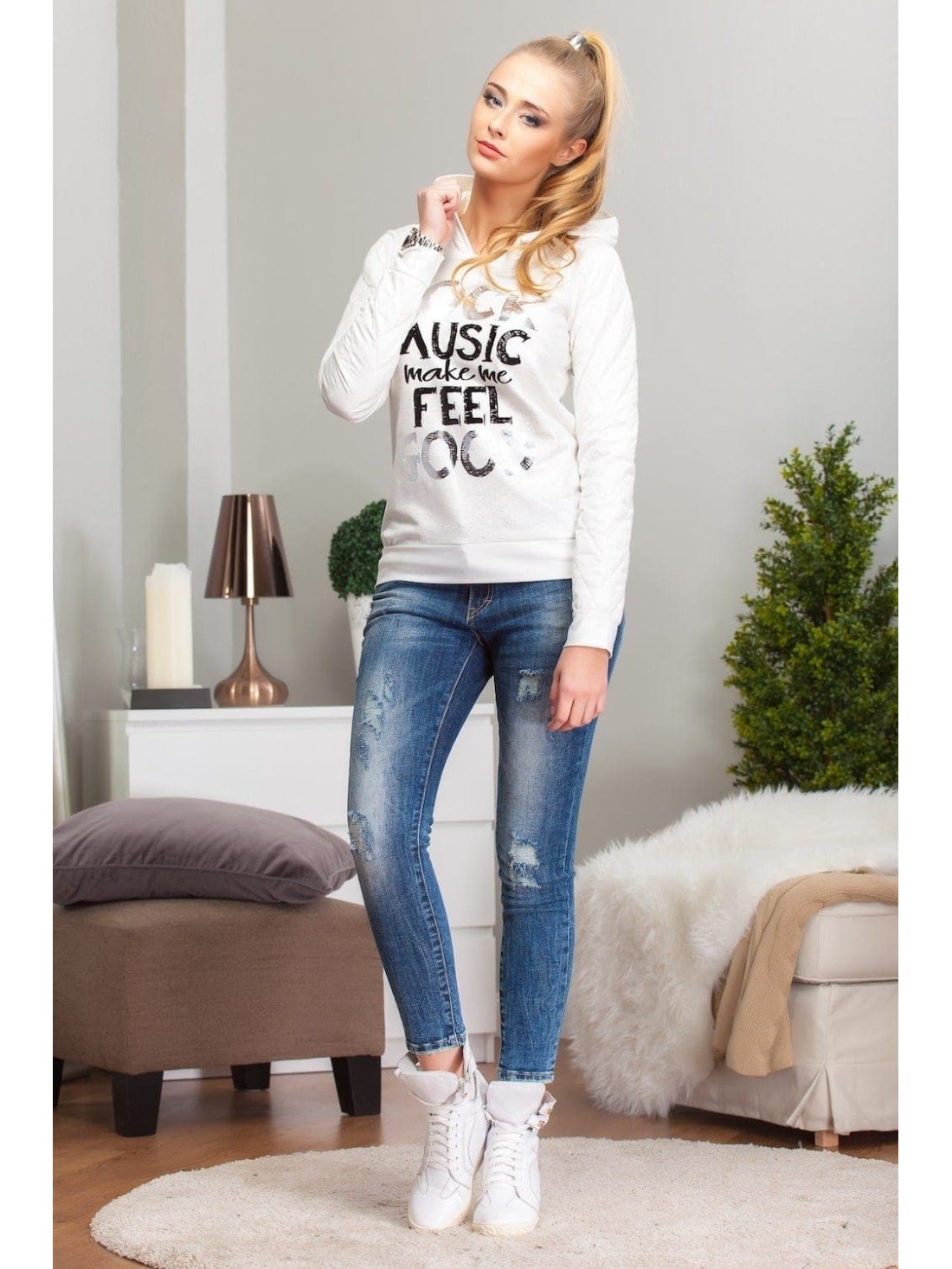 Kapuzenpullover in Creme und Silber – Online-Shop – Boutique